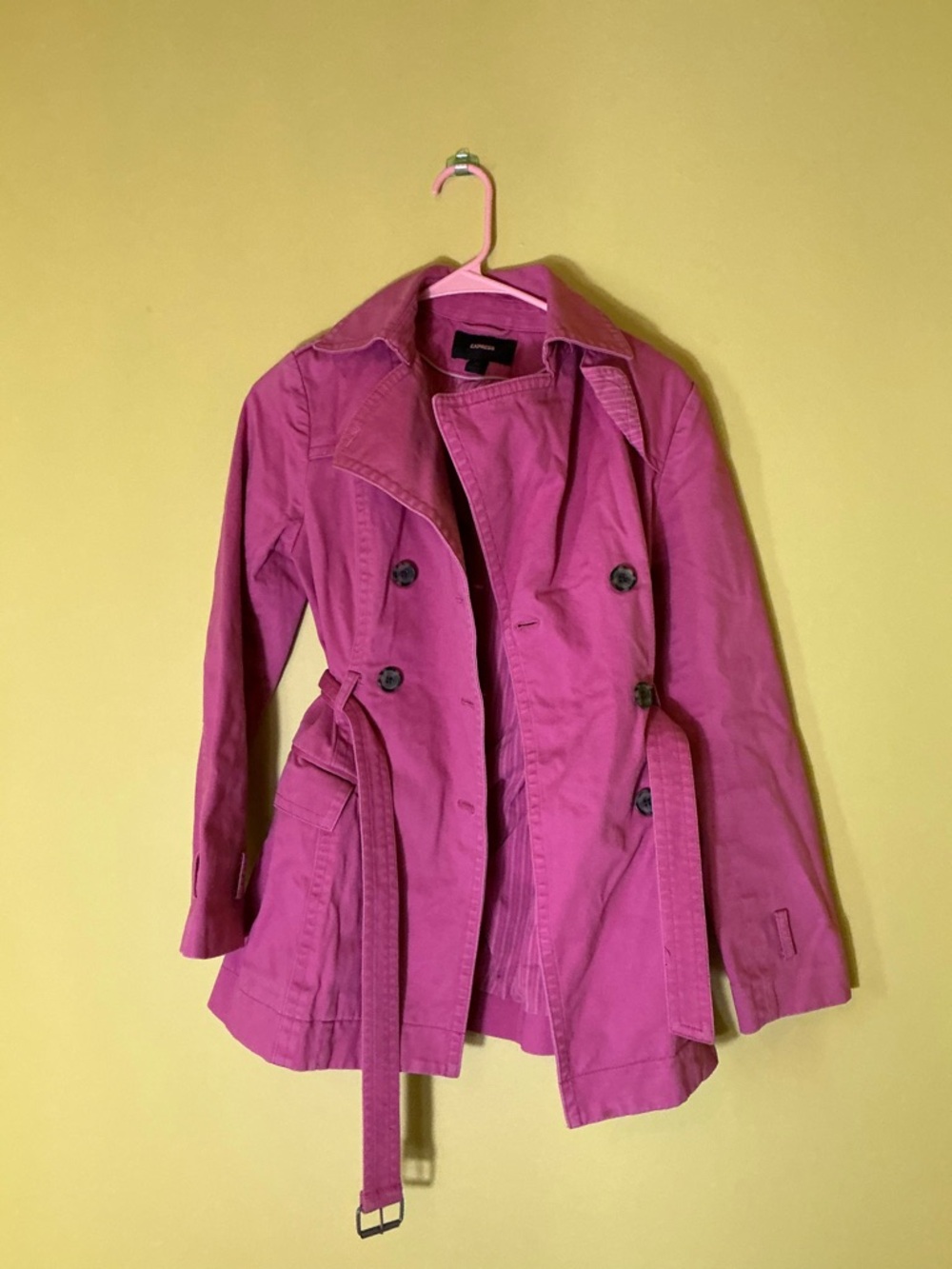 Y2K NYC Vintage Express pink Canvas Trench Coat with belt